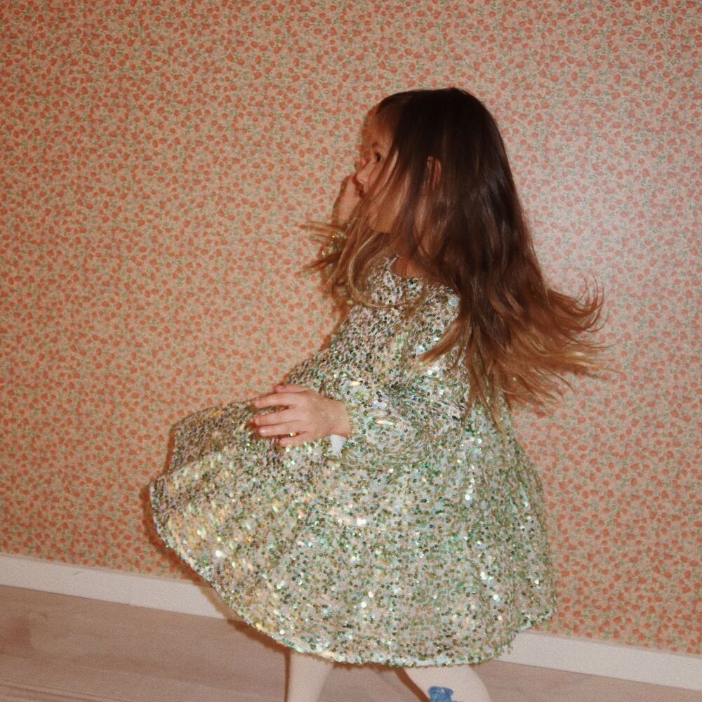 Konges Slojd – Lila Sequins Dress – Green 3T Sparkling Sequin Dress